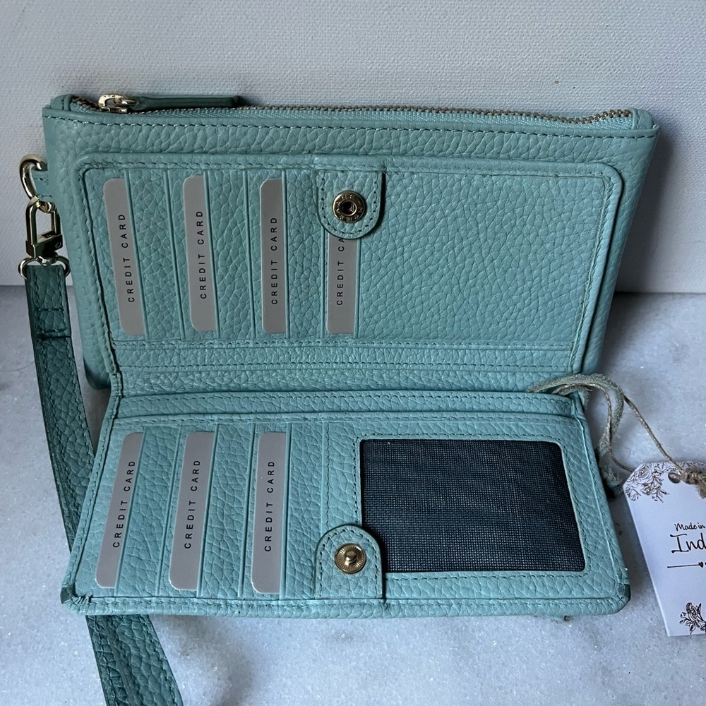 NEW Soft genuine Leather Wallet Wristlet Soft Light Green Made in India.. - Picture 4 of 16